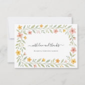 Roze Gele Waterverf Bloemen Dank u Notitiekaartje (Voorkant)