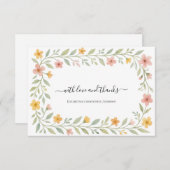 Roze Gele Waterverf Bloemen Dank u Notitiekaartje (Voorkant / Achterkant)