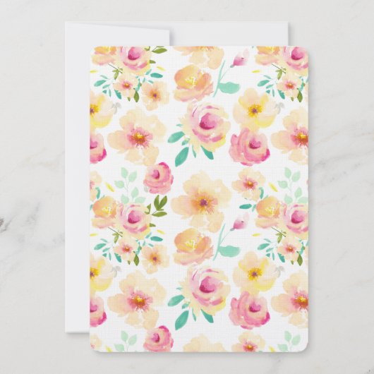  roze gele Waterverf bloemen Kaart (Achterkant)