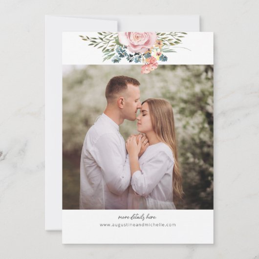 Roze & Gele Waterverf Bloemen Lente Bruiloft Kaart (Achterkant)