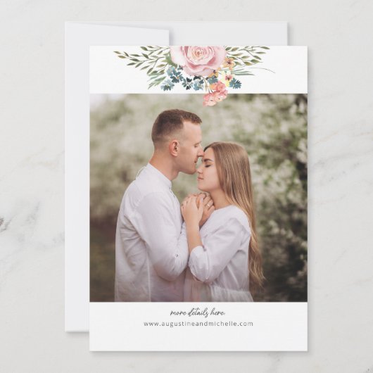 Roze & Gele Waterverf Bloemen Lente Bruiloft Save The Date (Achterkant)