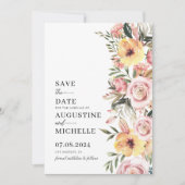 Roze & Gele Waterverf Bloemrijke Lente Bruiloft Save The Date (Voorkant)