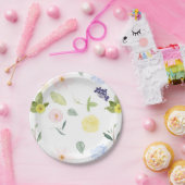 Roze gele Waterverf Floral Papieren Bordje (Feest)