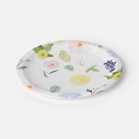 Roze gele Waterverf Floral Papieren Bordje (Gekanteld)