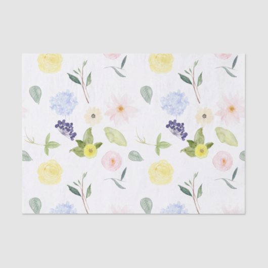 Roze gele Waterverf Floral Tissuepapier (Voorkant)