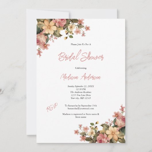 Roze gele Waterverf Floral Vrijgezellenfeest Kaart (Voorkant)