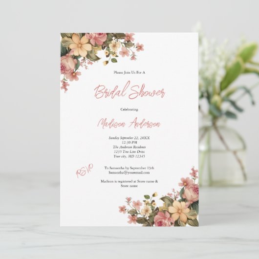 Roze gele Waterverf Floral Vrijgezellenfeest Kaart (Staand voorkant)