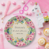 Roze gele Waterverf Floral Vrijgezellenfeest Papieren Bordje (Feest)