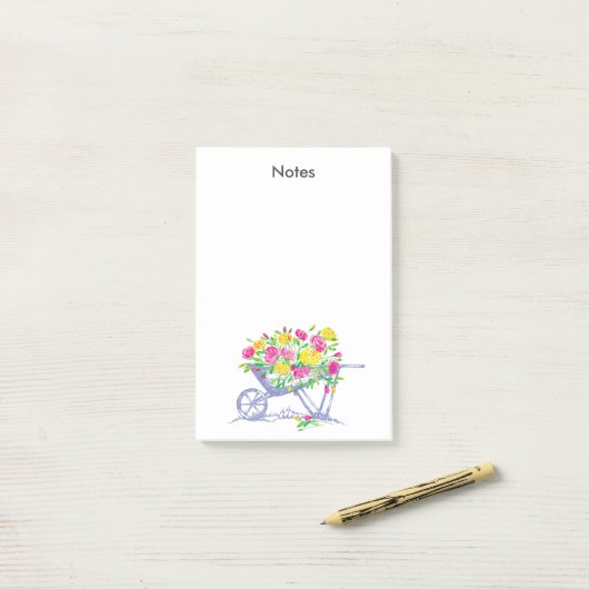 Roze gele waterverf rozen | rustieke kruiwagen post-it® notes (Op bureau)