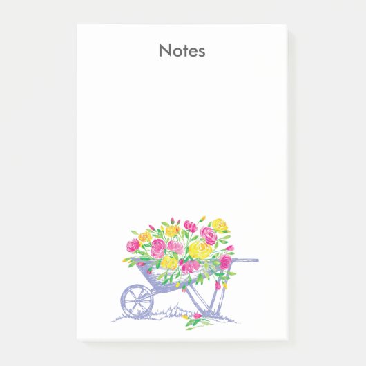 Roze gele waterverf rozen | rustieke kruiwagen post-it® notes (Voorkant)