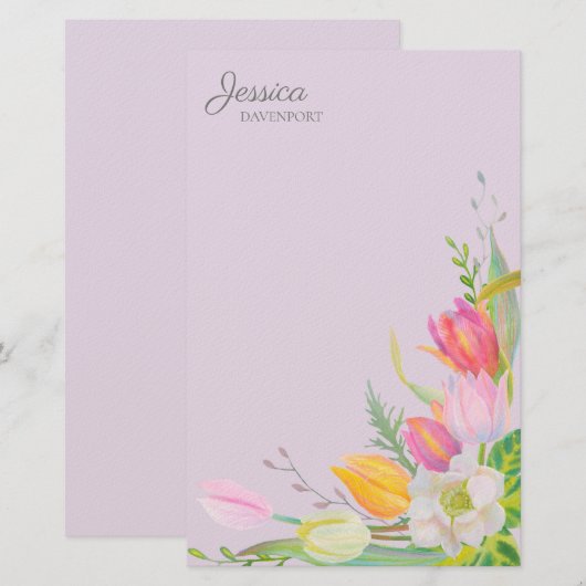 Roze gele Waterverf Tulps Springtime Flowers Briefpapier (Voorkant / Achterkant)