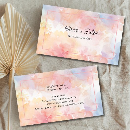 Roze Gele Waterverf Wash Hair Nail Spa Salon Visitekaartje