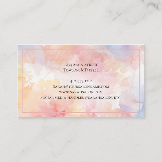 Roze Gele Waterverf Wash Hair Nail Spa Salon Visitekaartje (Achterkant)