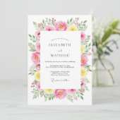 Roze Gele Whimsical Lente Bruiloft Kaart (Staand voorkant)