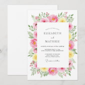 Roze Gele Whimsical Lente Bruiloft Kaart (Voorkant / Achterkant)