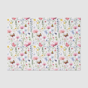 Roze Gele Wildbloemen Vlinder Verjaardag Tissuepapier