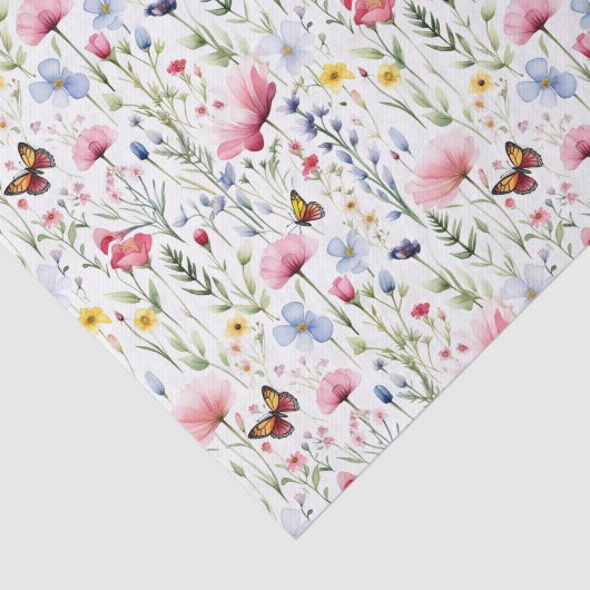 Roze Gele Wildbloemen Vlinder Verjaardag Tissuepapier (Detail)