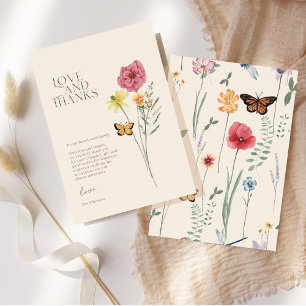Roze Gele Wilde Bloem Liefde En Dank Trouwfeest Bedankkaart