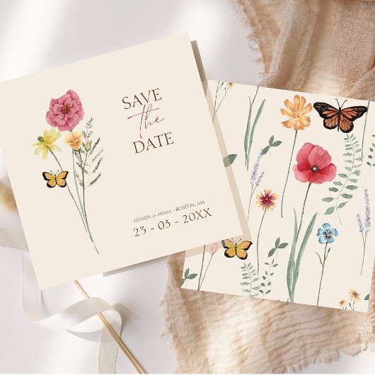 Roze Gele Wilde Bloem Whimsical Bewaar de Datum Save The Date