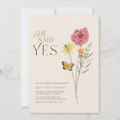 Roze gele wilde bloem ze zei ja Verloving Kaart (Voorkant)