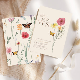 Roze gele wilde bloem ze zei ja Verloving Kaart
