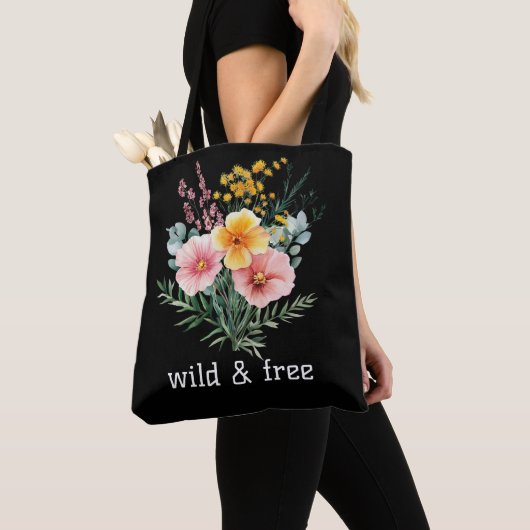 Roze Gele Wilde Bloemen Aquarel Wild en Vrij  Tote Bag (Dichtbij)