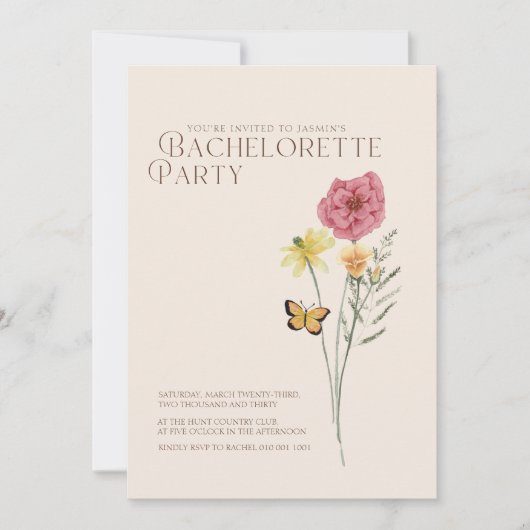 Roze gele Wildflower Bachelorette Party Kaart (Voorkant)