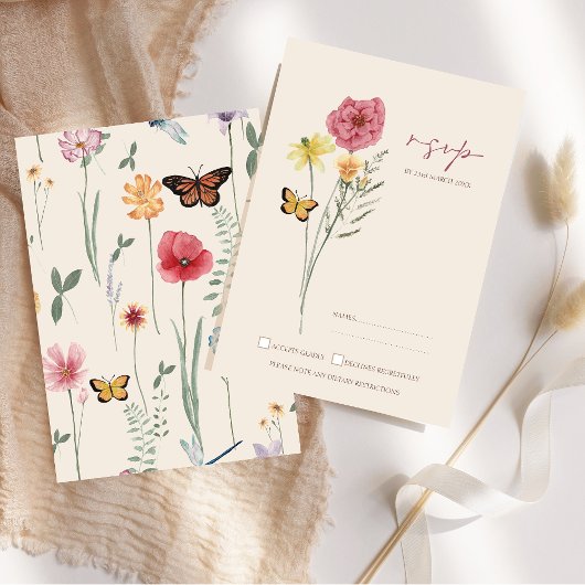 Roze gele Wildflower grillige bruiloft RSVP