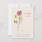 Roze gele Wildflower grillige bruiloft RSVP Kaartje (Voorkant)