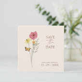 Roze gele Wildflower grillige Save the Date (Staand voorkant)
