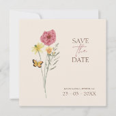 Roze gele Wildflower grillige Save the Date (Voorkant)