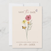 Roze gele Wildflower grillige Save the Date (Voorkant)
