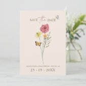 Roze gele Wildflower grillige Save the Date (Staand voorkant)