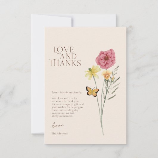 Roze Gele Wildflower Liefde en Bedankt bruiloft (Voorkant)