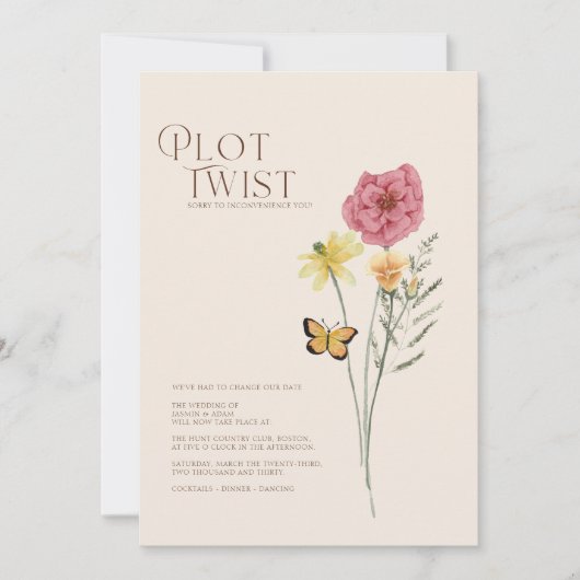 Roze gele Wildflower Plot Twist Save the Date (Voorkant)