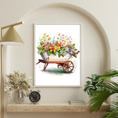 Roze gele witte tuinbloemen in wielloop poster