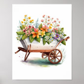 Roze gele witte tuinbloemen in wielloop poster (Voorkant)