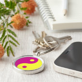 Roze & Gele Yin Yang Taoïstisch Symbool Sleutelhanger (Zijkant)