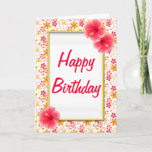 Roze & Gele Zomerbloemen Happy Birthday Kaart
