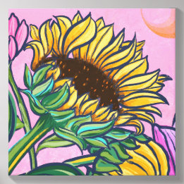 Roze Gele Zomerzonnebloem die Omhoog Kijkt Canvas Fototegel