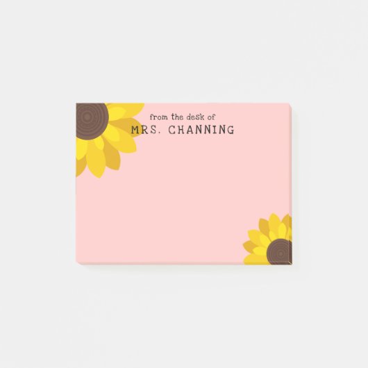 Roze Gele Zonnebloemen Van het Bureau van Leraar Post-it® Notes (Voorkant)