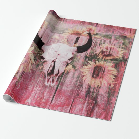 Roze gele zonnebloemen, Western bull Cadeaupapier (Uitgerold)