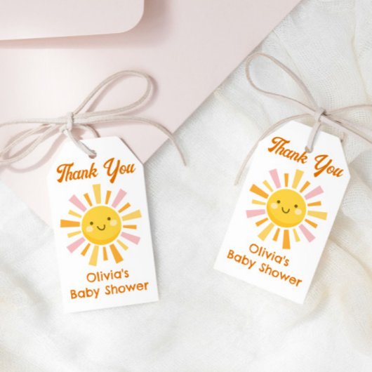 Roze Gele Zonneschijn Baby shower Favoriet Cadeaulabel