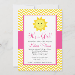 Roze Gele Zonneschijn Chevron Meisje Baby shower Kaart