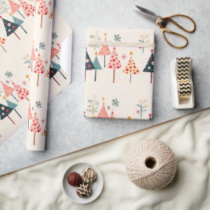Roze, Gele, Zwarte, Turquoise Kerstbomen met Sterr Cadeaupapier