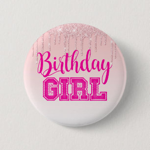 Roze geleider/BIRTHDAY GIRL Ronde Button 5,7 Cm