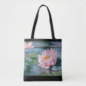 Roze gelilies, Lily Pads, Reflections Canvas tas (Voorkant)