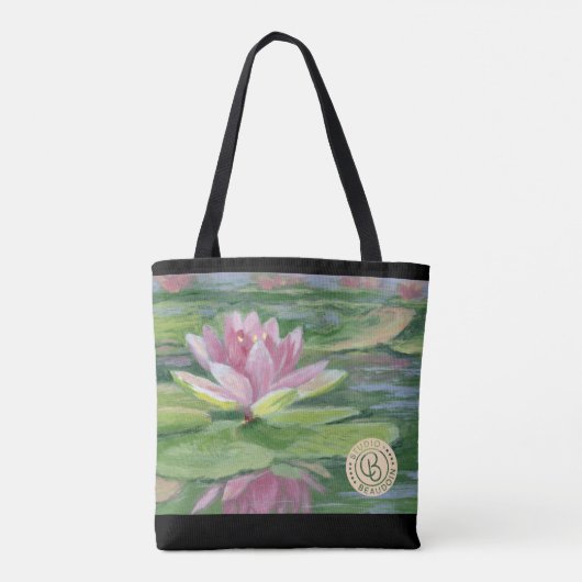 Roze gelilies, Lily Pads, Reflections Canvas tas (Achterkant)