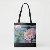 Roze gelilies op blauwe reflecties Beide kanten Ta Tote Bag (Voorkant)