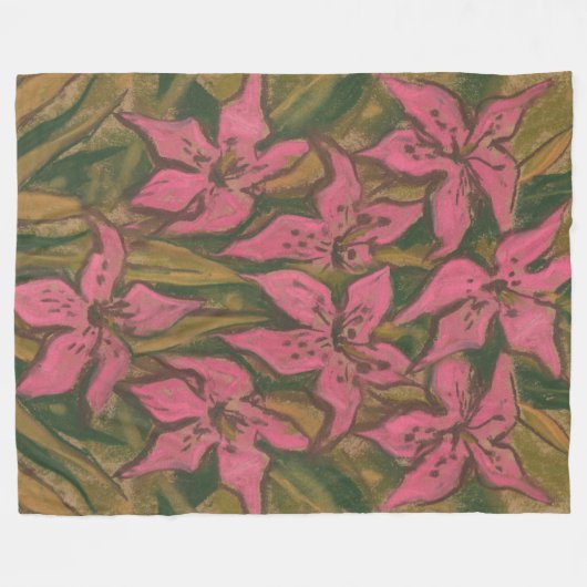 Roze gelilies, pastelschilderingen, bloemen, bloem fleece deken (Voorkant (Horizontaal))